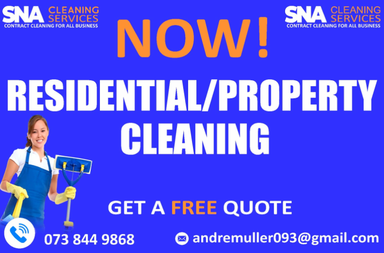 SNA Cleaning Services flyer — Now offering residential and property cleaning