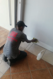SNA staff cleaning skirting boards in a home